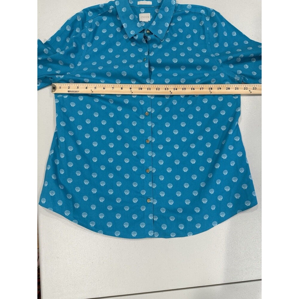 Chicos No Iron Top Women Large Seashell 100%Cotton Travel Beach Vacation Coastal - Picture 4 of 7